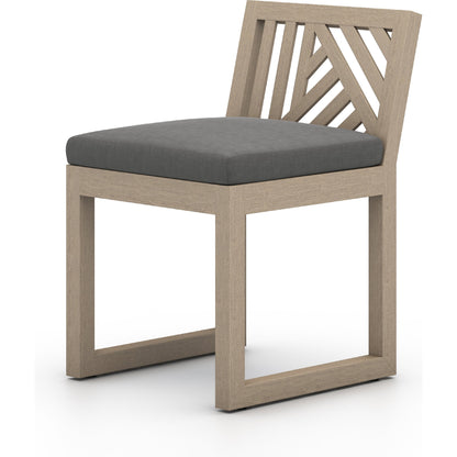 Avalon Outdoor Armless Dining Chair by Four Hands in charcoal / grey. Made from 100% olefin, solid fsc®-certified teak, 91% polyurethane foam pad, 9% polyester fiber batting in a modern style.
