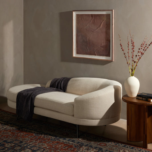 Carmela Chaise by Four Hands in irving taupe, carbon ebony. Made from 56% polyester, 44% acrylic, stainless steel, 100% polyester in a modern style.