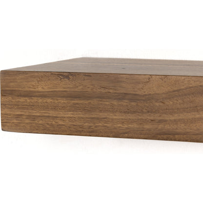 Cain Floating Shelf by Four Hands in gold guanacaste. Made from thick guanacaste veneer in a transitional style.