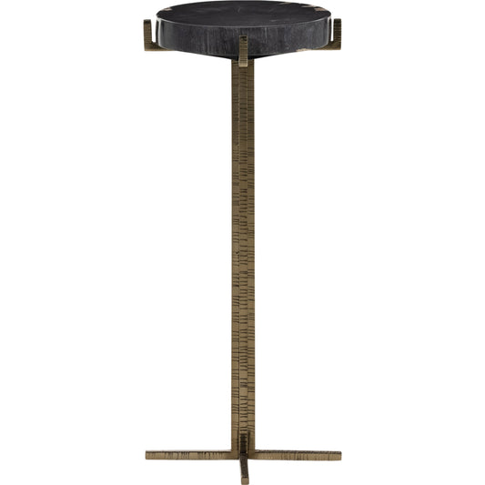 Jonty Round End Table by Four Hands. Made from petrified wood, stainless steel in a modern style.