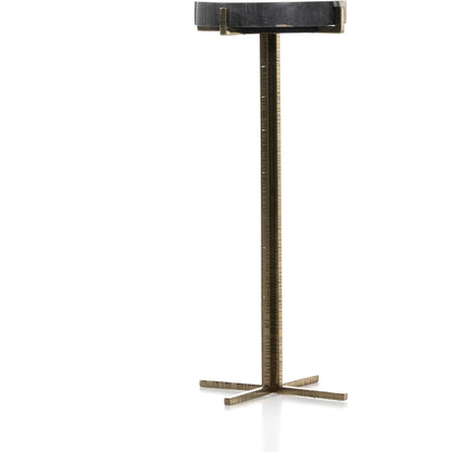 Jonty Round End Table by Four Hands. Made from petrified wood, stainless steel in a modern style.