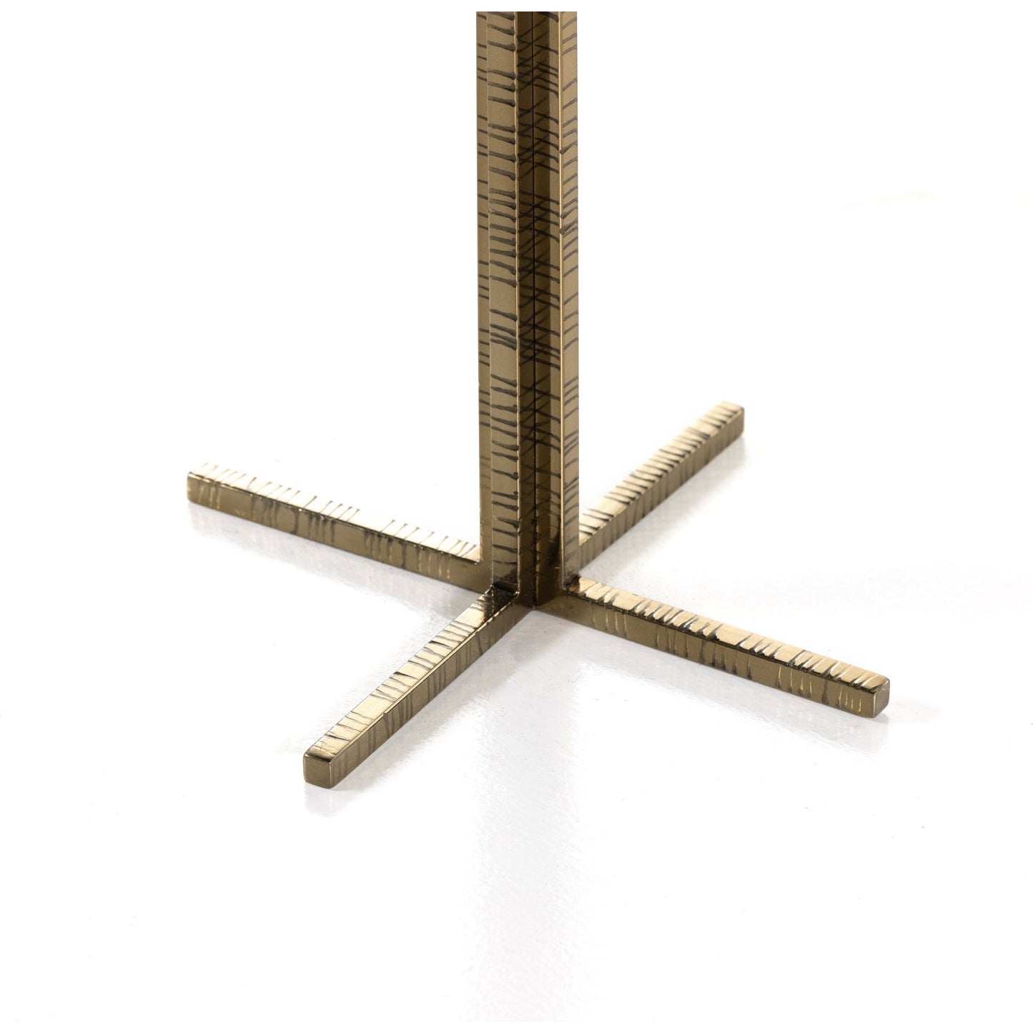 004 SI-1799725 | Closeup | Jonty Round End Table by Four Hands. Made from petrified wood, stainless steel in a modern style.