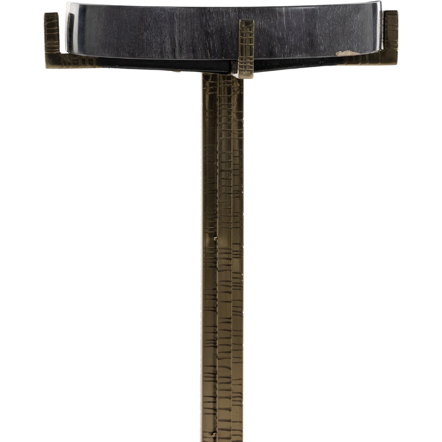005 SI-1799725 | Closeup | Jonty Round End Table by Four Hands. Made from petrified wood, stainless steel in a modern style.