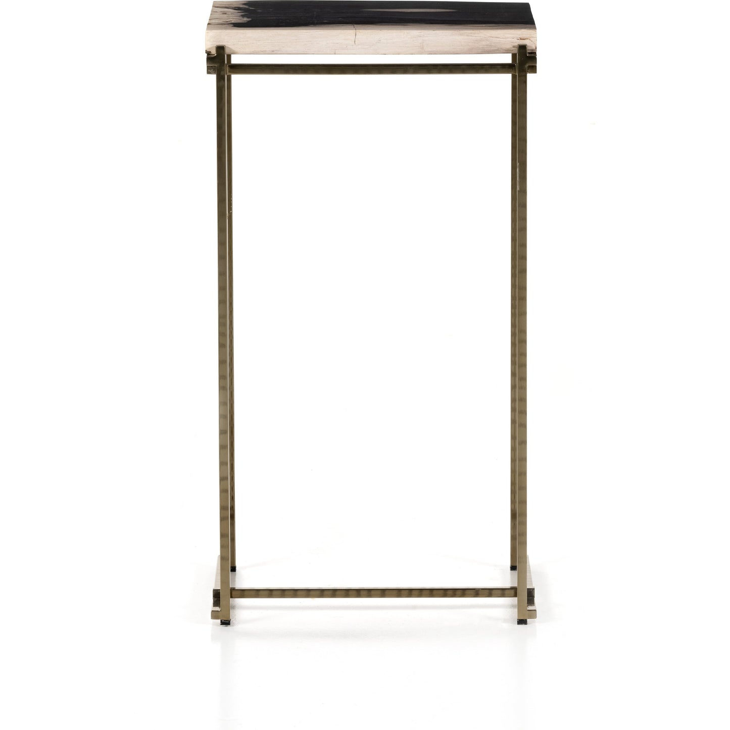 004 SI-1800169 | Additional Silo | Tig End Table by Four Hands in textured brass, dark petrified wood. Made from petrified wood, stainless steel in a transitional style.