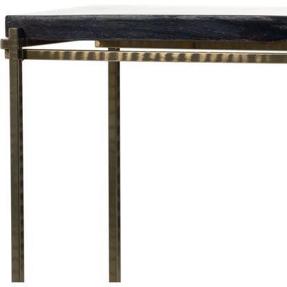 Tig End Table by Four Hands in textured brass, dark petrified wood. Made from petrified wood, stainless steel in a transitional style.