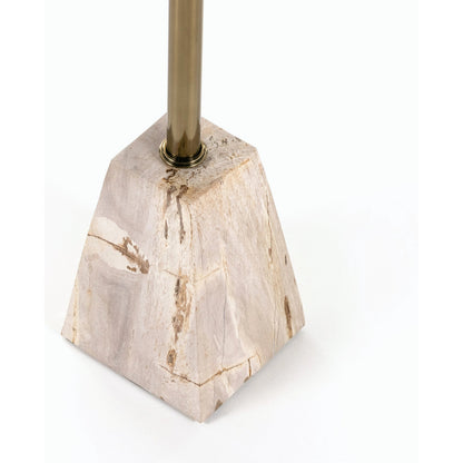 Galen End Table by Four Hands in dark petrified wood, shiny brass. Made from petrified wood, stainless steel in a modern style.