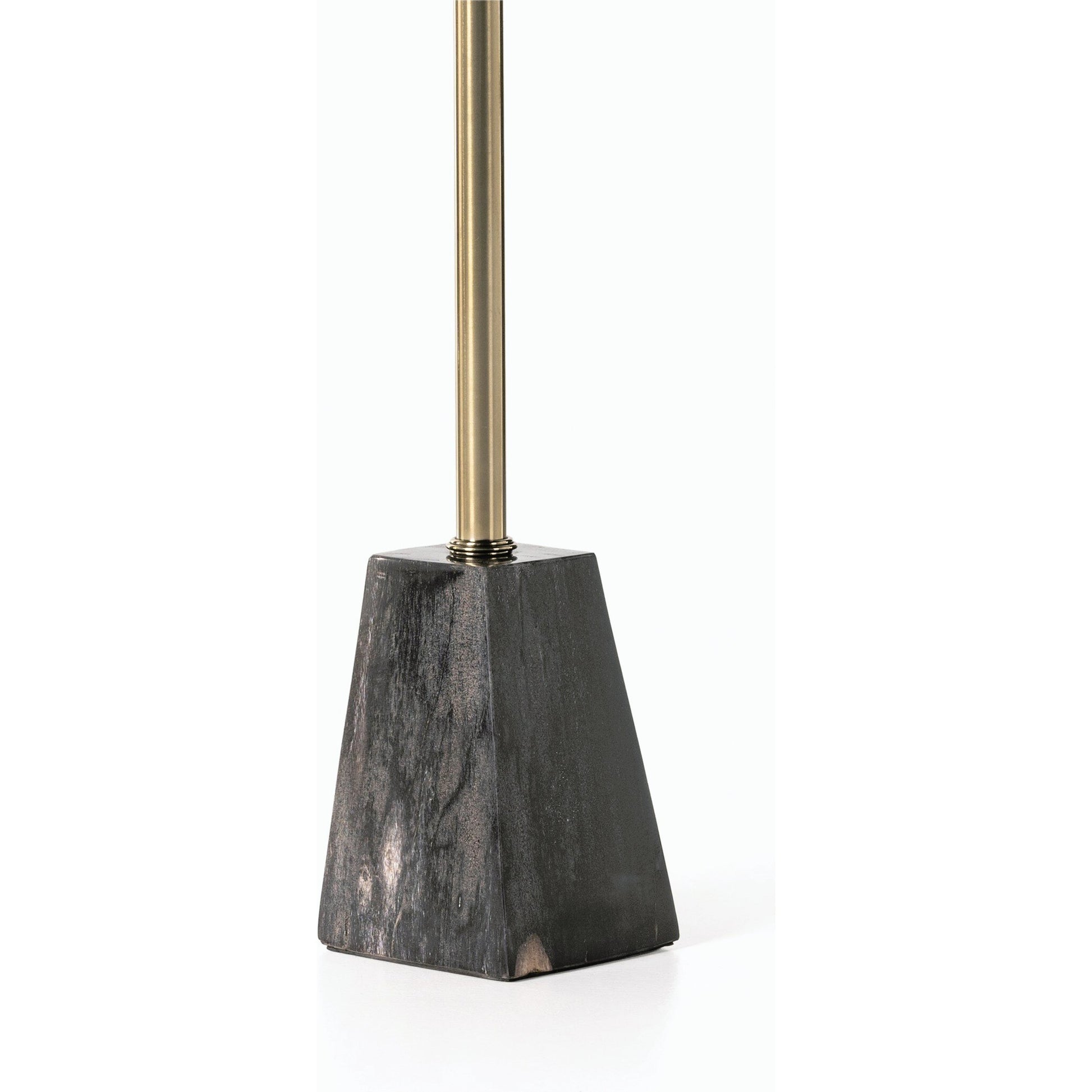 Galen End Table by Four Hands in dark petrified wood, shiny brass. Made from petrified wood, stainless steel in a modern style.