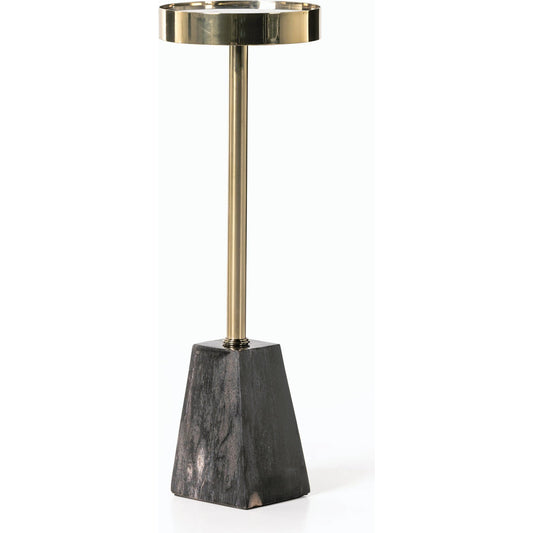 Galen End Table by Four Hands in dark petrified wood, shiny brass. Made from petrified wood, stainless steel in a modern style.