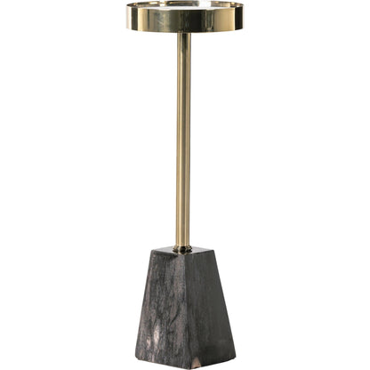 Galen End Table by Four Hands in dark petrified wood, shiny brass. Made from petrified wood, stainless steel in a modern style.