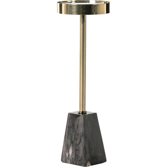Galen End Table by Four Hands in dark petrified wood, shiny brass. Made from petrified wood, stainless steel in a modern style.
