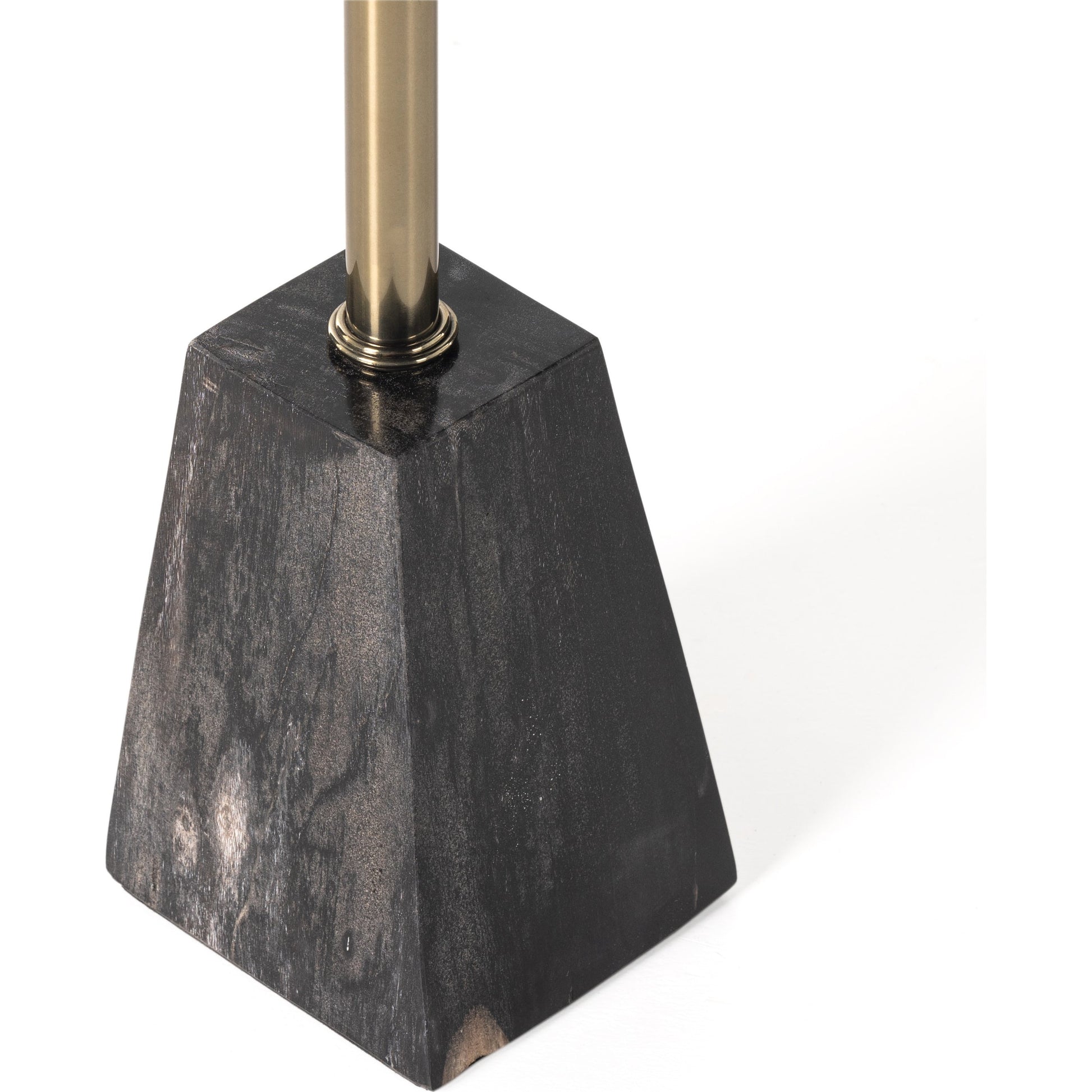 Galen End Table by Four Hands in dark petrified wood, shiny brass. Made from petrified wood, stainless steel in a modern style.