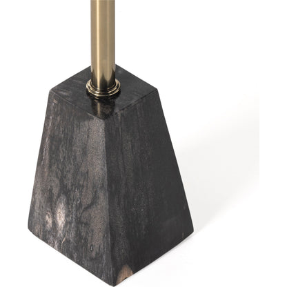 Galen End Table by Four Hands in dark petrified wood, shiny brass. Made from petrified wood, stainless steel in a modern style.