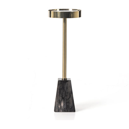 Galen End Table by Four Hands in dark petrified wood, shiny brass. Made from petrified wood, stainless steel in a modern style.
