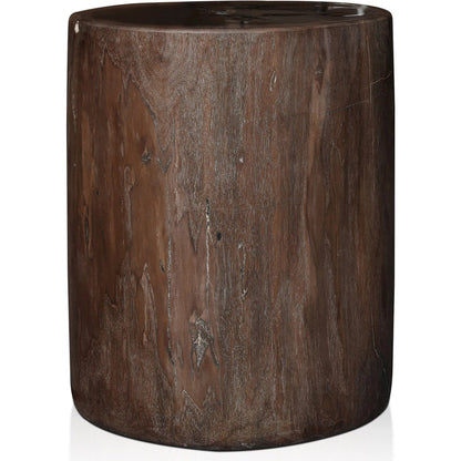 Kos End Table by Four Hands. Made from petrified wood in a modern style.