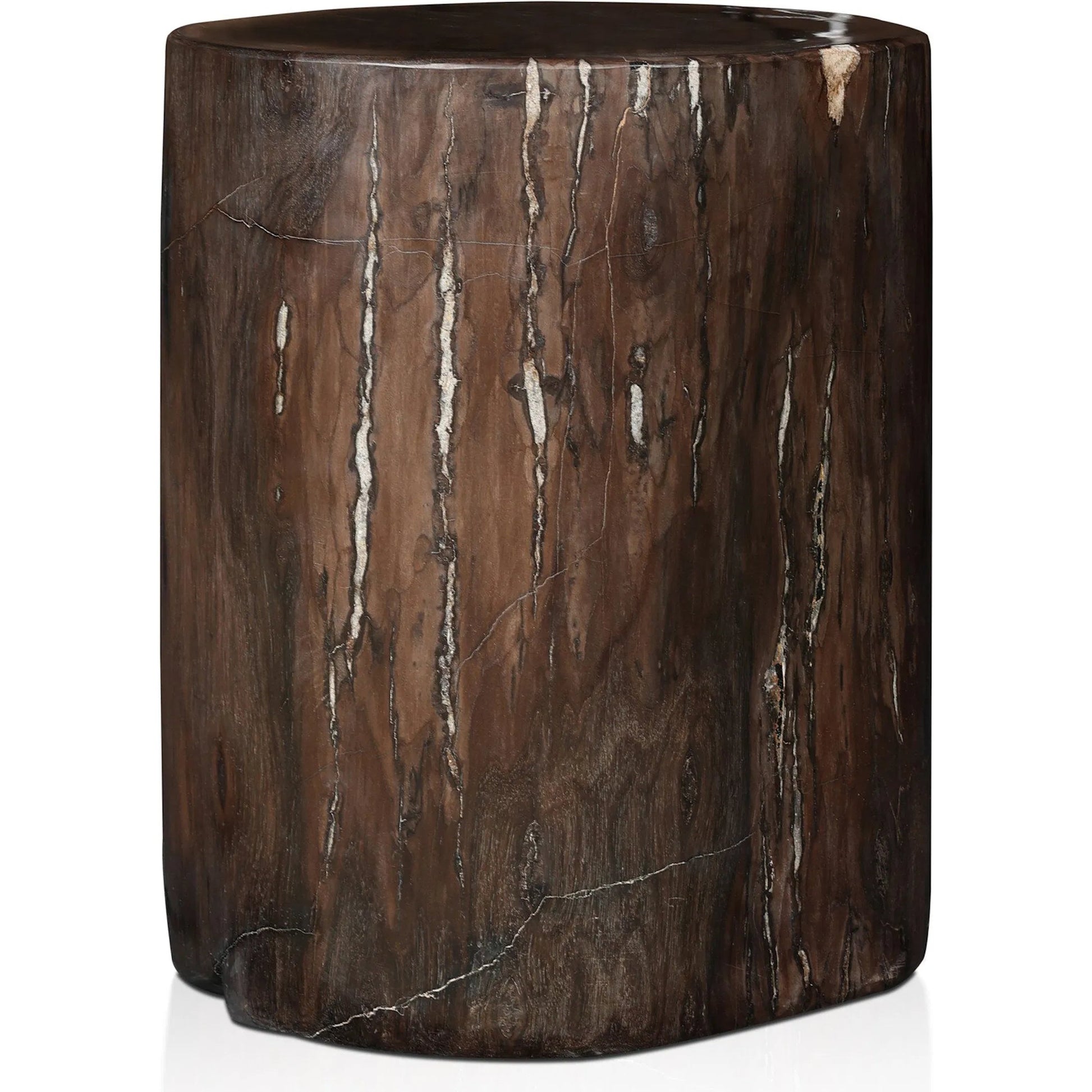 Kos End Table by Four Hands. Made from petrified wood in a modern style.
