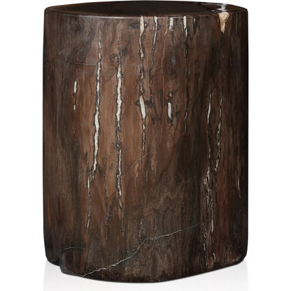 Kos End Table by Four Hands. Made from petrified wood in a modern style.