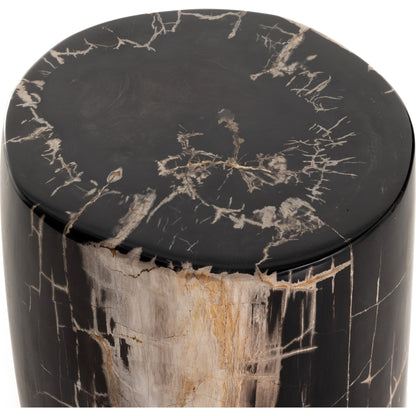 Kos End Table by Four Hands. Made from petrified wood in a modern style.