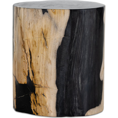 Kos End Table by Four Hands. Made from petrified wood in a modern style.