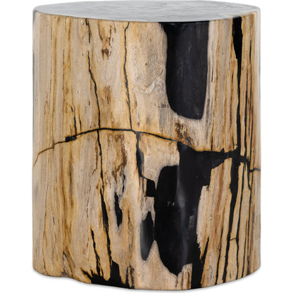 Kos End Table by Four Hands. Made from petrified wood in a modern style.