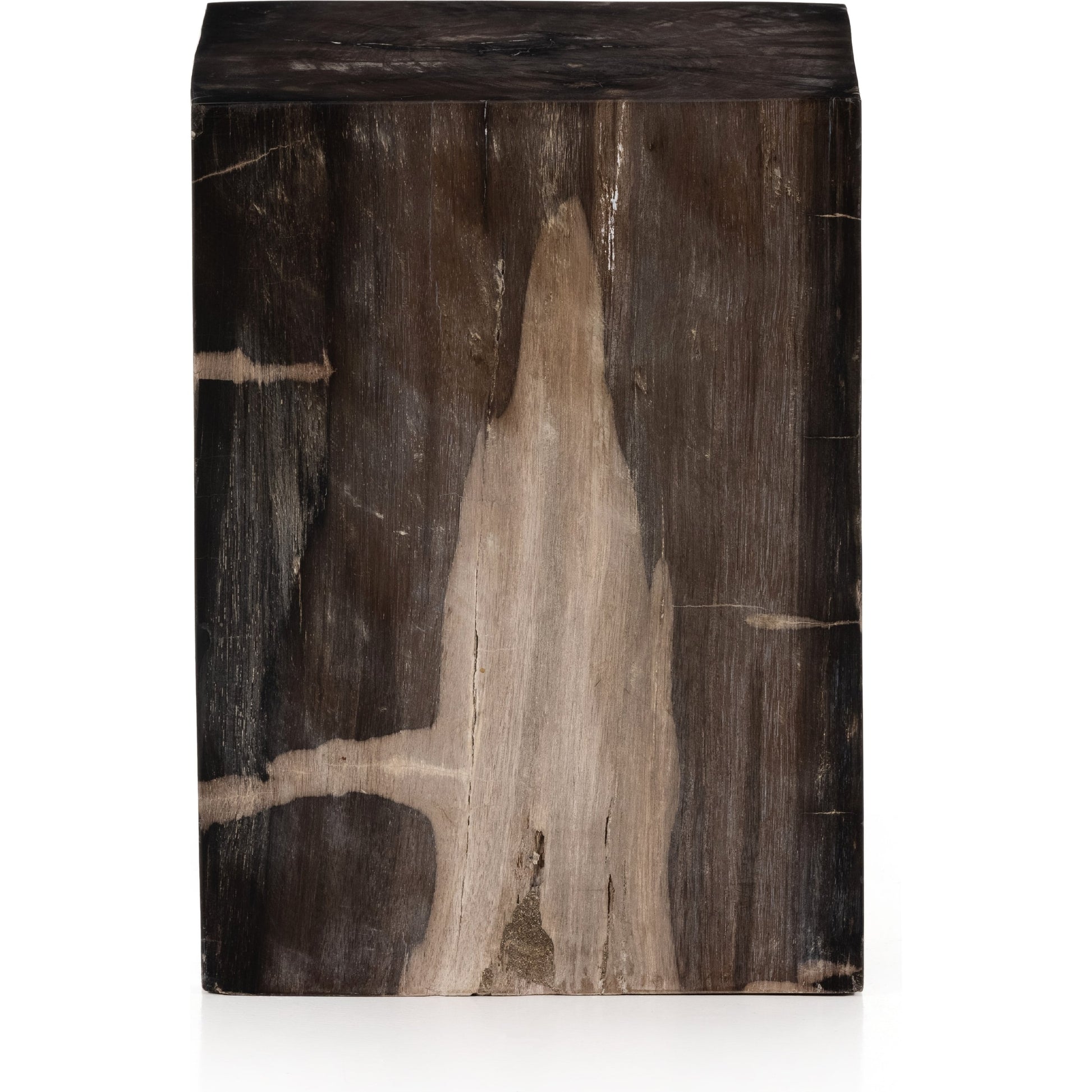 Buck End Table by Four Hands in dark petrified wood. Made from petrified wood in a rustic style.