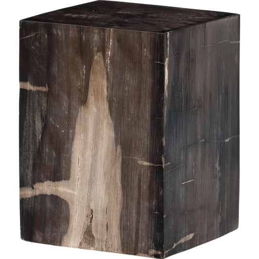 Buck End Table by Four Hands in dark petrified wood. Made from petrified wood in a rustic style.