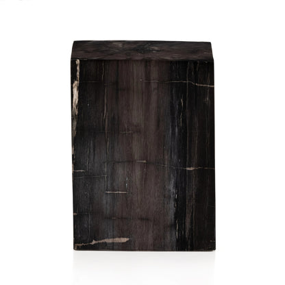 Buck End Table by Four Hands in dark petrified wood. Made from petrified wood in a rustic style.