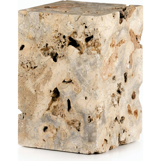 Faydon End Table by Four Hands in romano fosse travertine. Made from solid travertine in a cottage & farmhouse style.