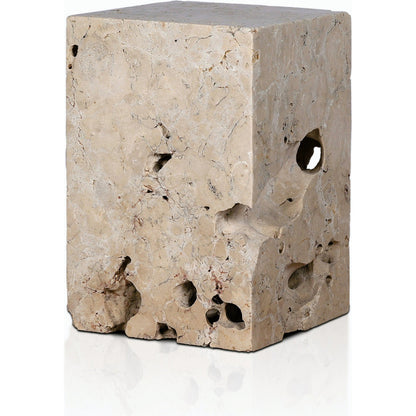 Faydon End Table by Four Hands in romano fosse travertine. Made from solid travertine in a cottage & farmhouse style.