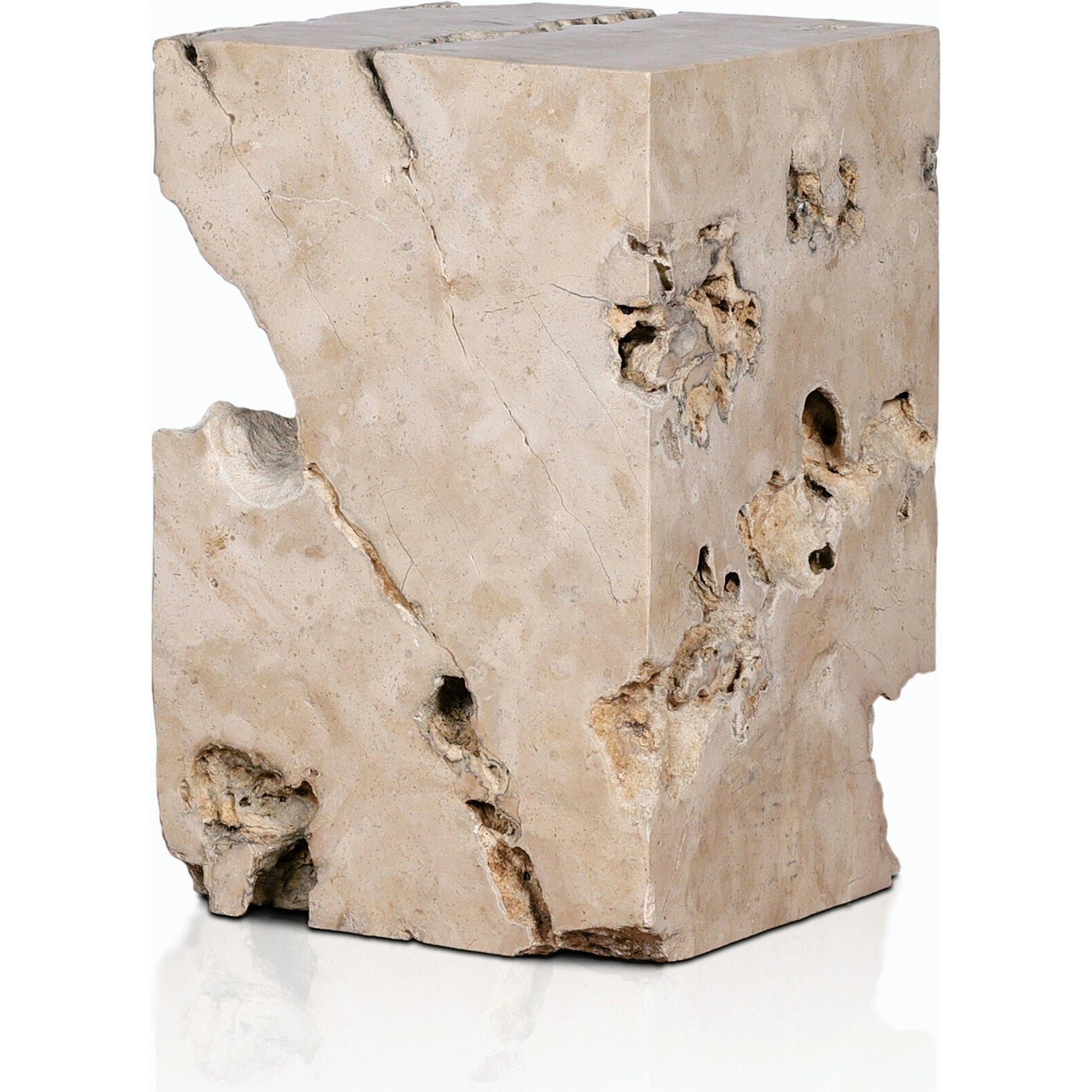 Faydon End Table by Four Hands in romano fosse travertine. Made from solid travertine in a cottage & farmhouse style.