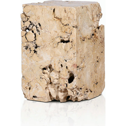 Faydon End Table by Four Hands in romano fosse travertine. Made from solid travertine in a cottage & farmhouse style.