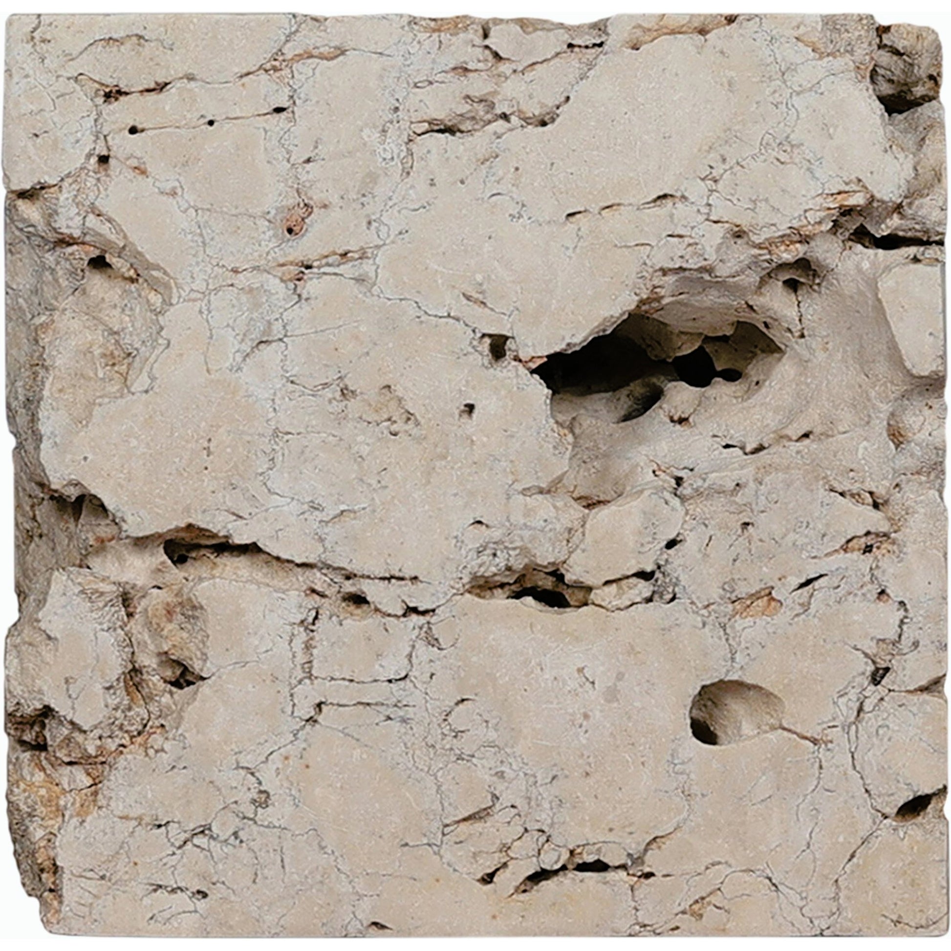 Faydon End Table by Four Hands in romano fosse travertine. Made from solid travertine in a cottage & farmhouse style.