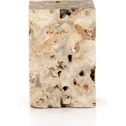 Faydon End Table by Four Hands in romano fosse travertine. Made from solid travertine in a cottage & farmhouse style.