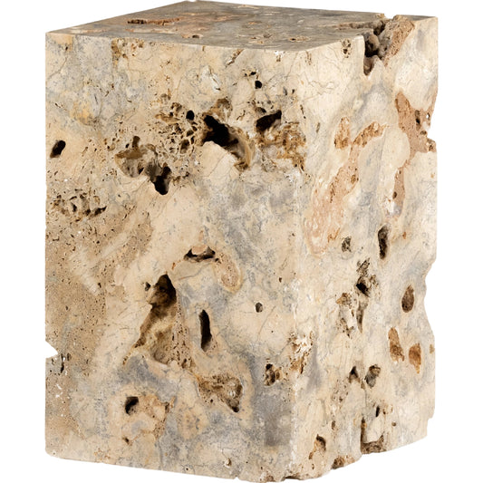 Faydon End Table by Four Hands in romano fosse travertine. Made from solid travertine in a cottage & farmhouse style.