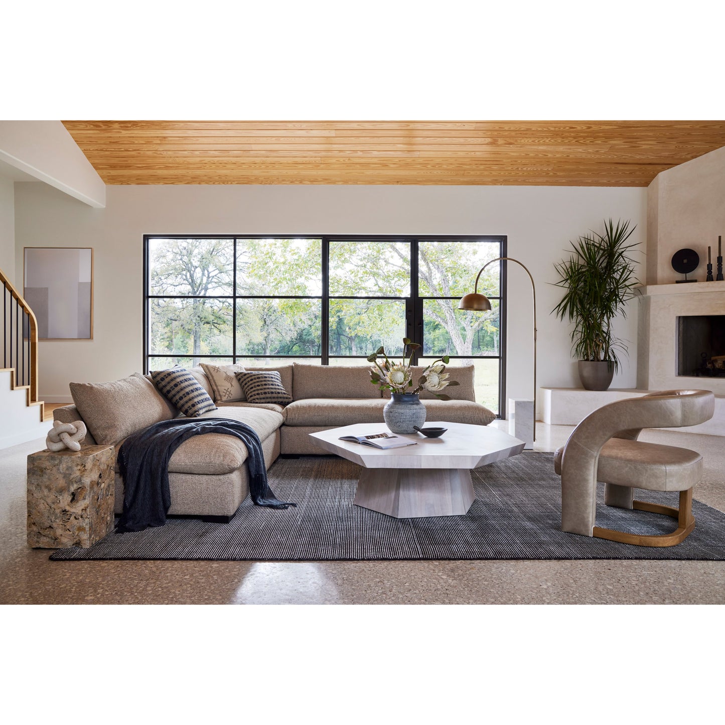 011 SI-1799582 | Lifestyle | Faydon End Table by Four Hands in romano fosse travertine. Made from solid travertine in a cottage & farmhouse style.