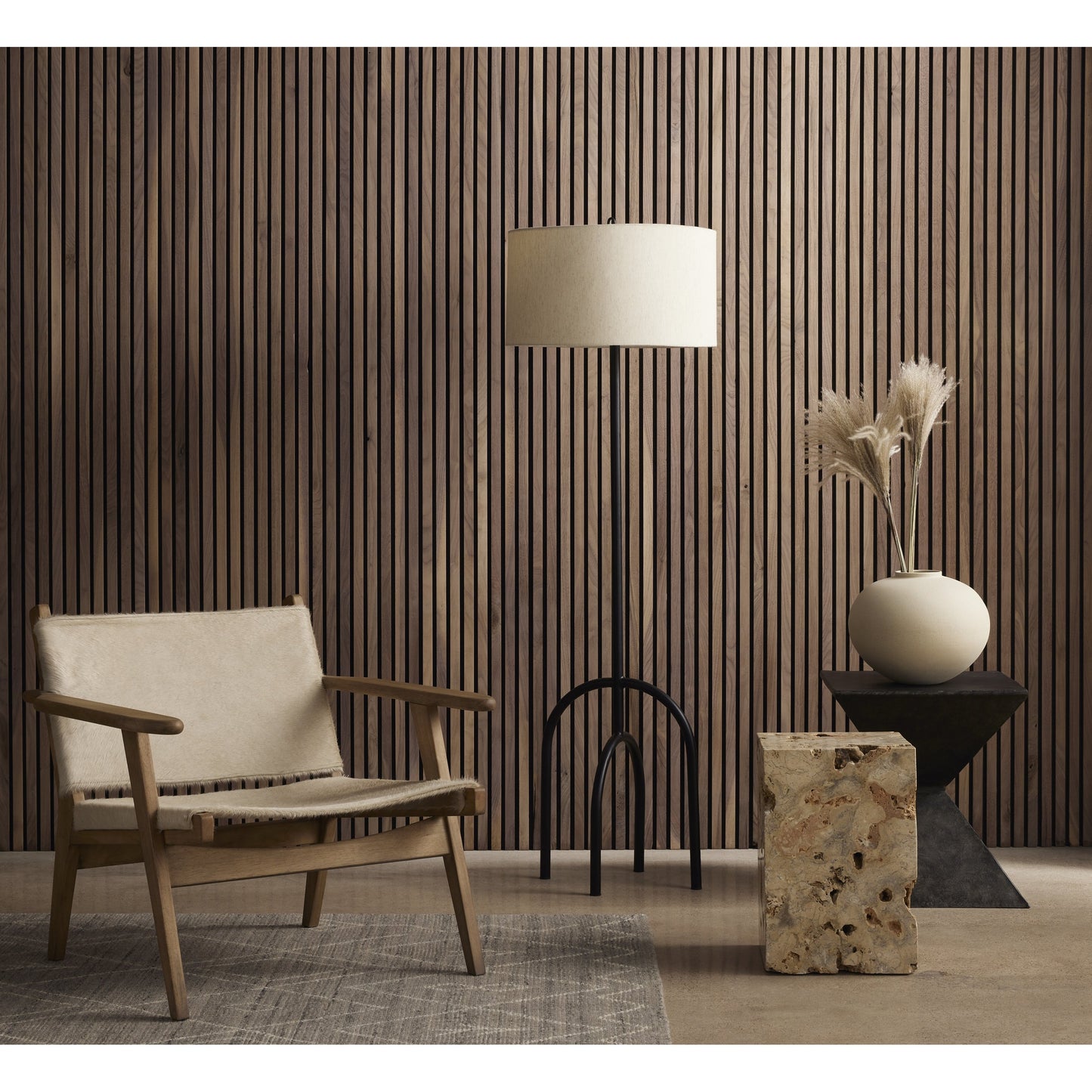 010 SI-1799582 | Lifestyle | Faydon End Table by Four Hands in romano fosse travertine. Made from solid travertine in a cottage & farmhouse style.