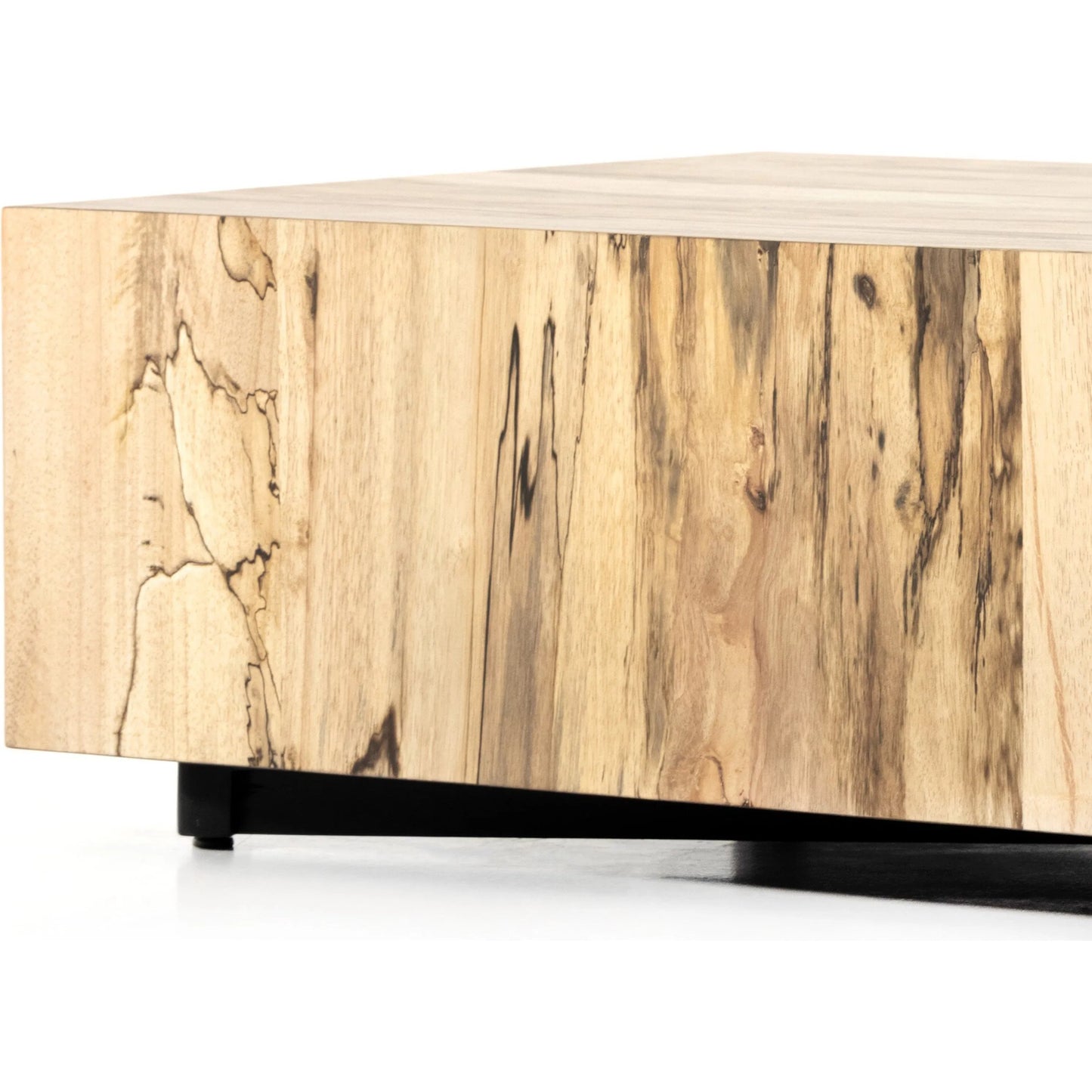 005 SI-2635307 | Closeup | Hudson Rectangle Coffee Table by Four Hands in spalted primavera, black pine. Made from thick primavera veneer, solid pine in a unique style.