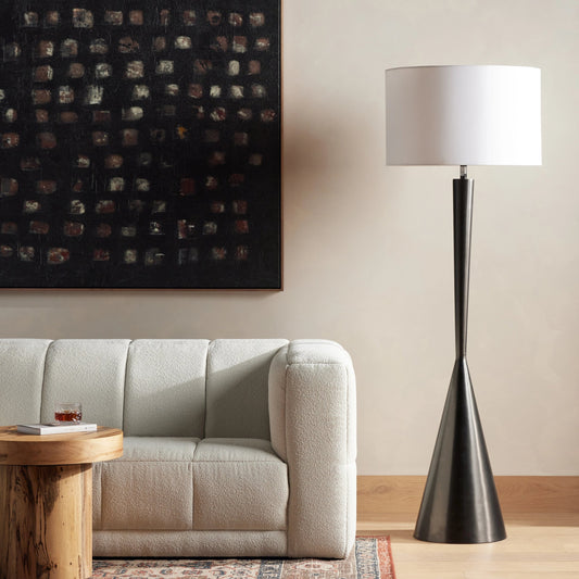 Clement Floor Lamp by Four Hands. Made from brass, 100% cotton, thermoplastic in a modern style.