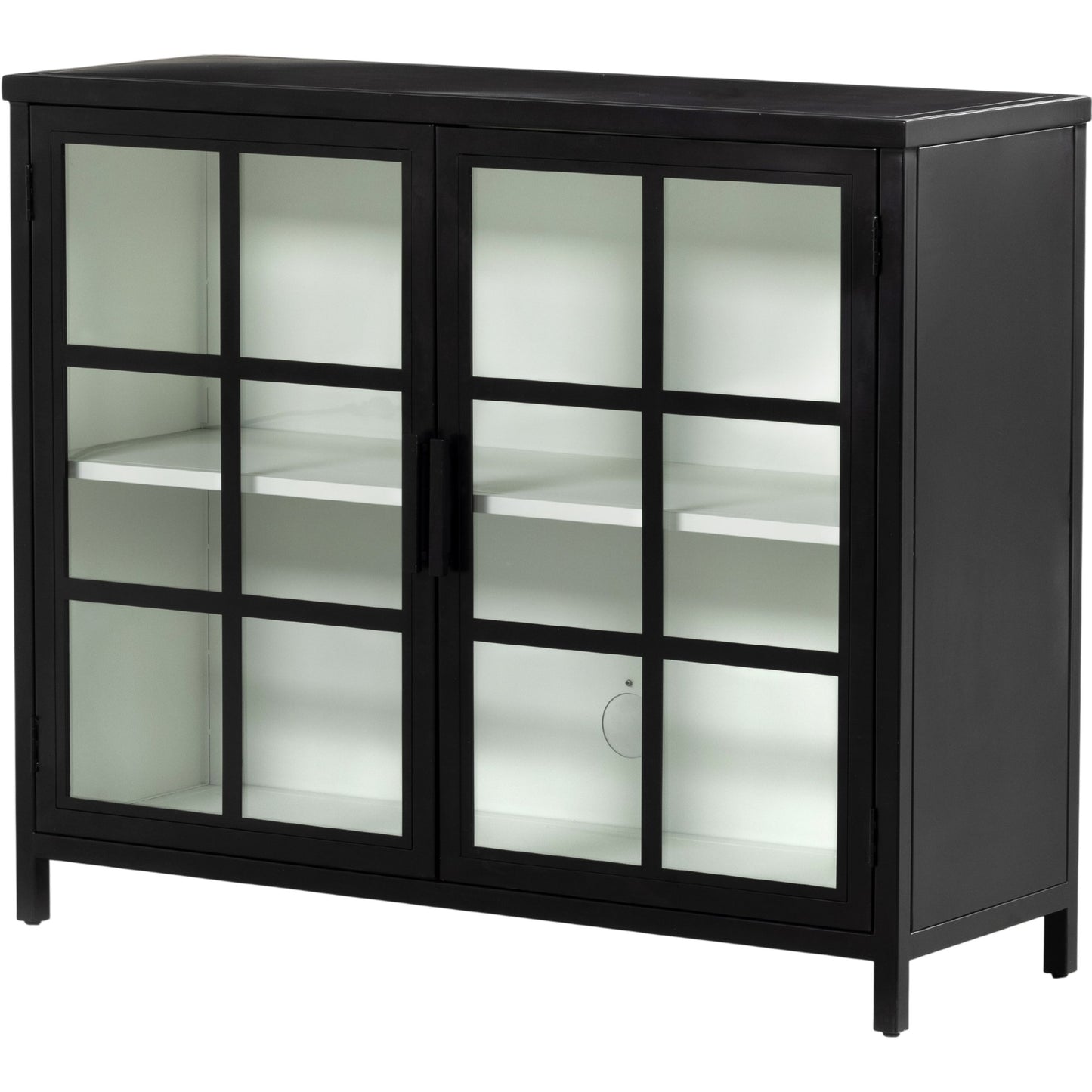 017 SI-1797976 | Primary Silo | Lexington Small Cabinet by Four Hands in black, tempered glass, white. Made from iron in a modern style.