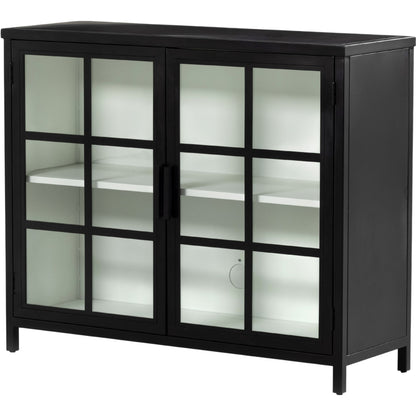 Lexington Small Cabinet by Four Hands in black, tempered glass, white. Made from iron in a modern style.