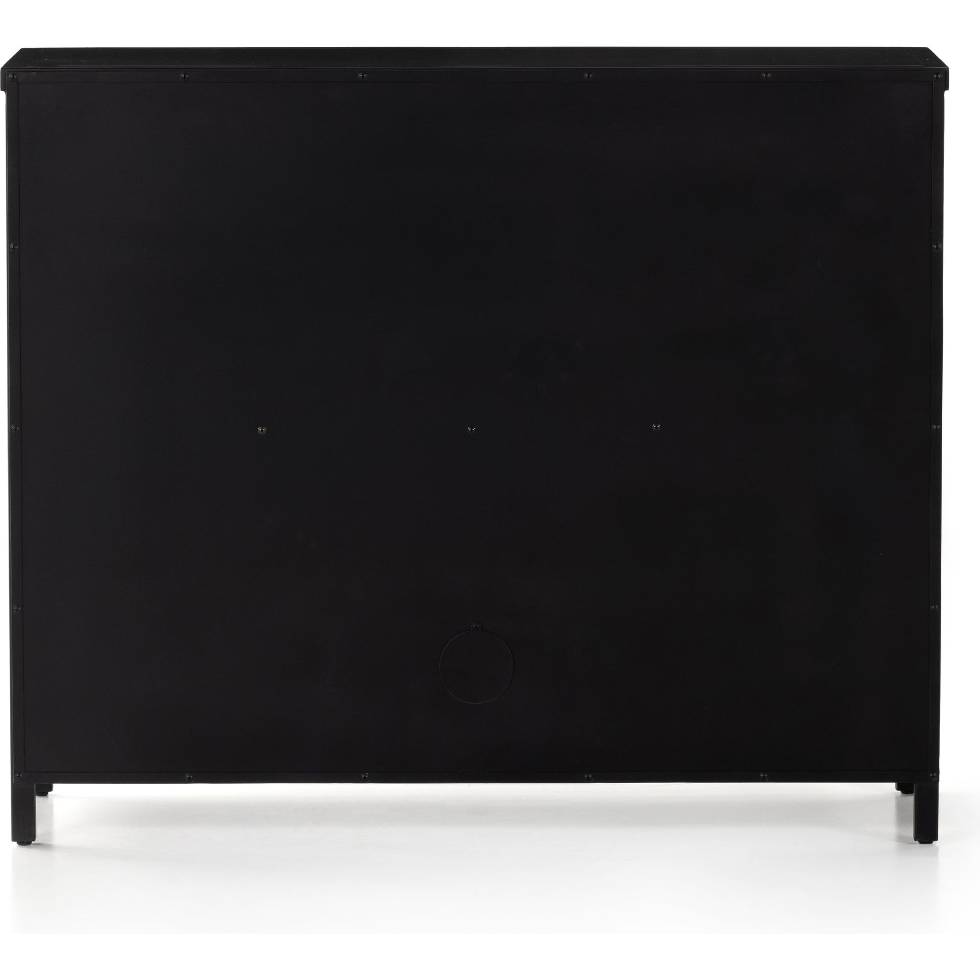 Lexington Small Cabinet by Four Hands in black, tempered glass, white. Made from iron in a modern style.
