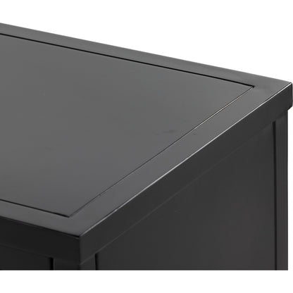 Lexington Small Cabinet by Four Hands in black, tempered glass, white. Made from iron in a modern style.