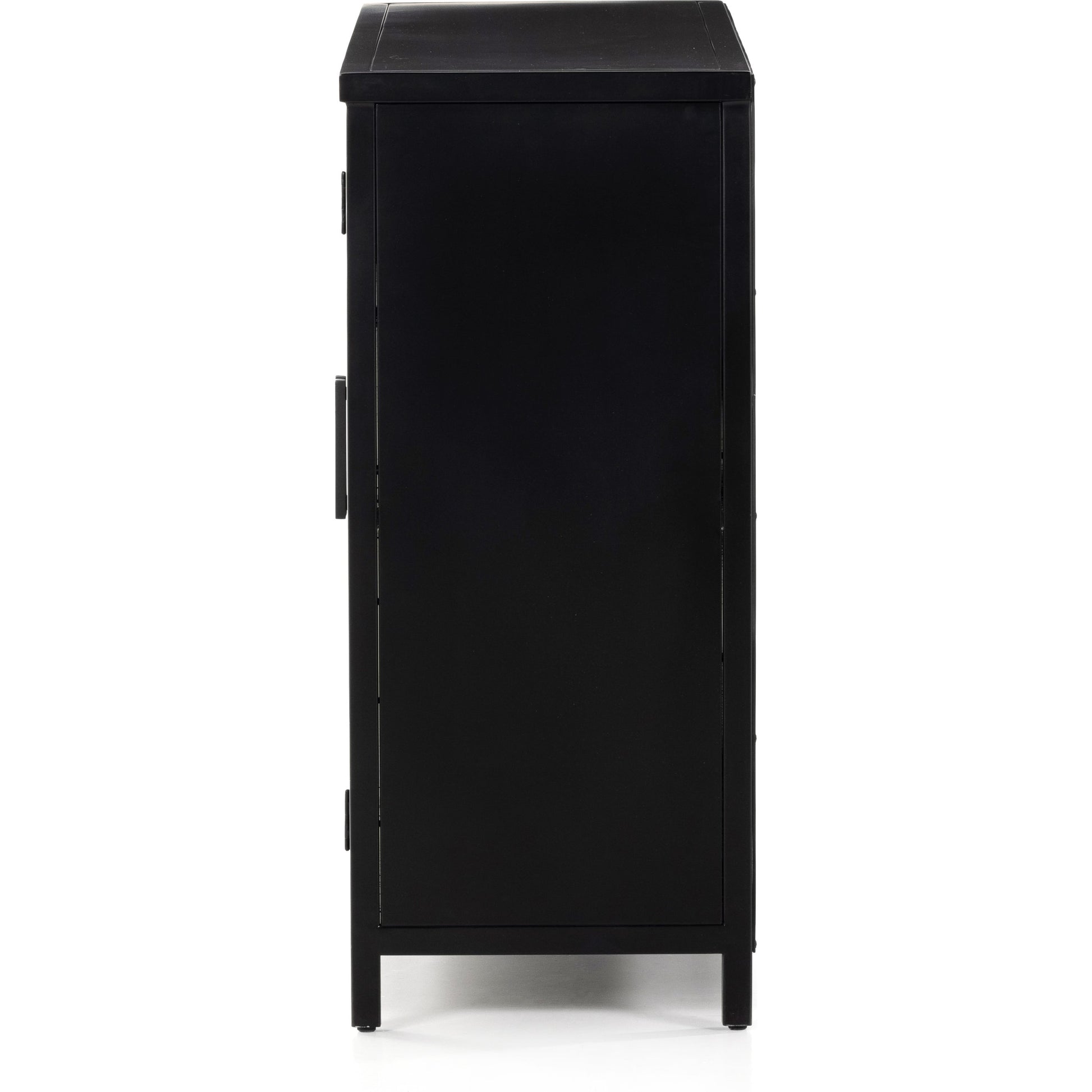 Lexington Small Cabinet by Four Hands in black, tempered glass, white. Made from iron in a modern style.