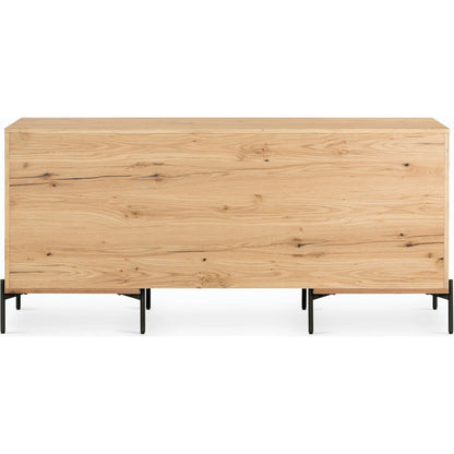 Eaton Executive Desk by Four Hands in light oak, dark gunmetal. Made from thick oak veneer, iron in a modern style.