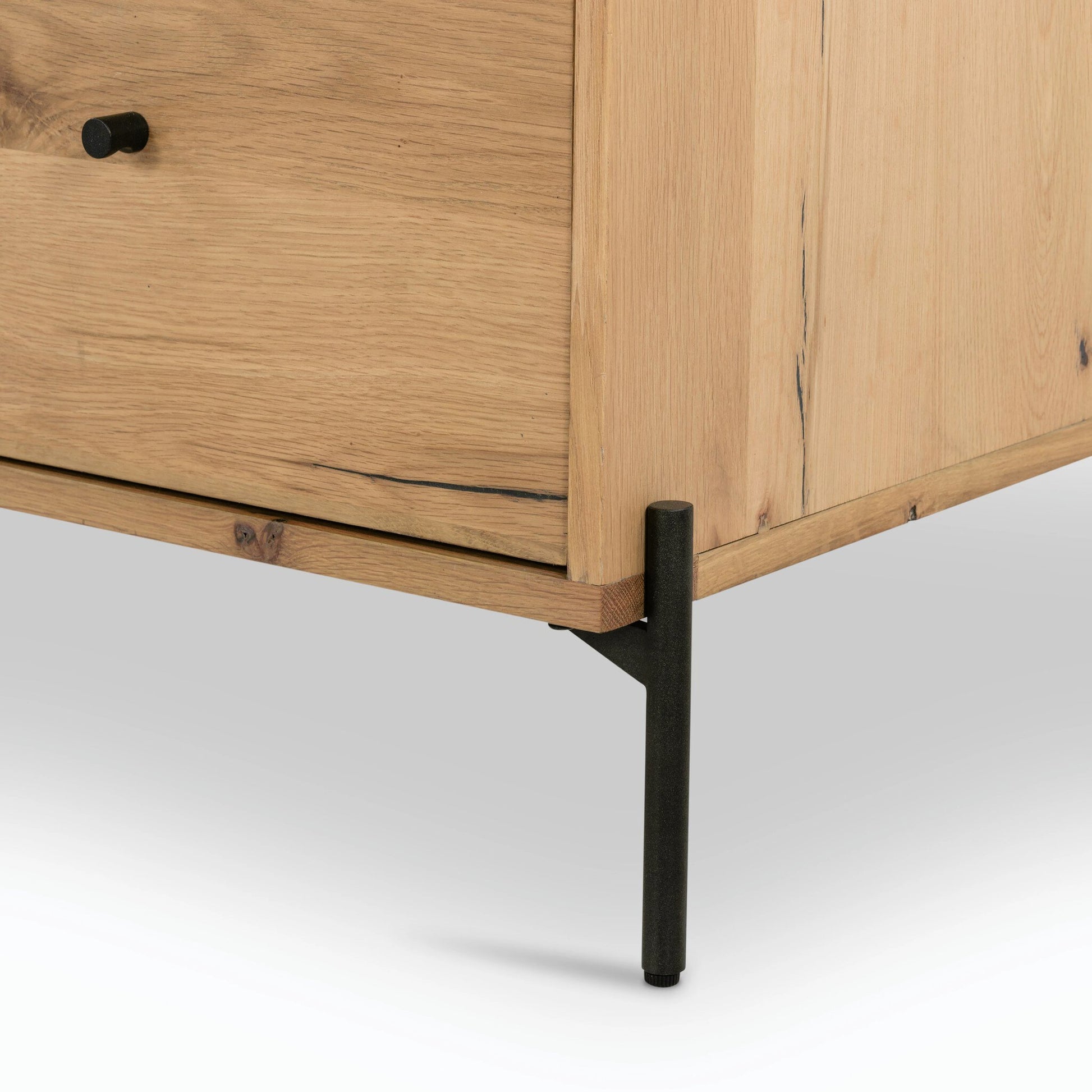 Eaton Executive Desk by Four Hands in light oak, dark gunmetal. Made from thick oak veneer, iron in a modern style.