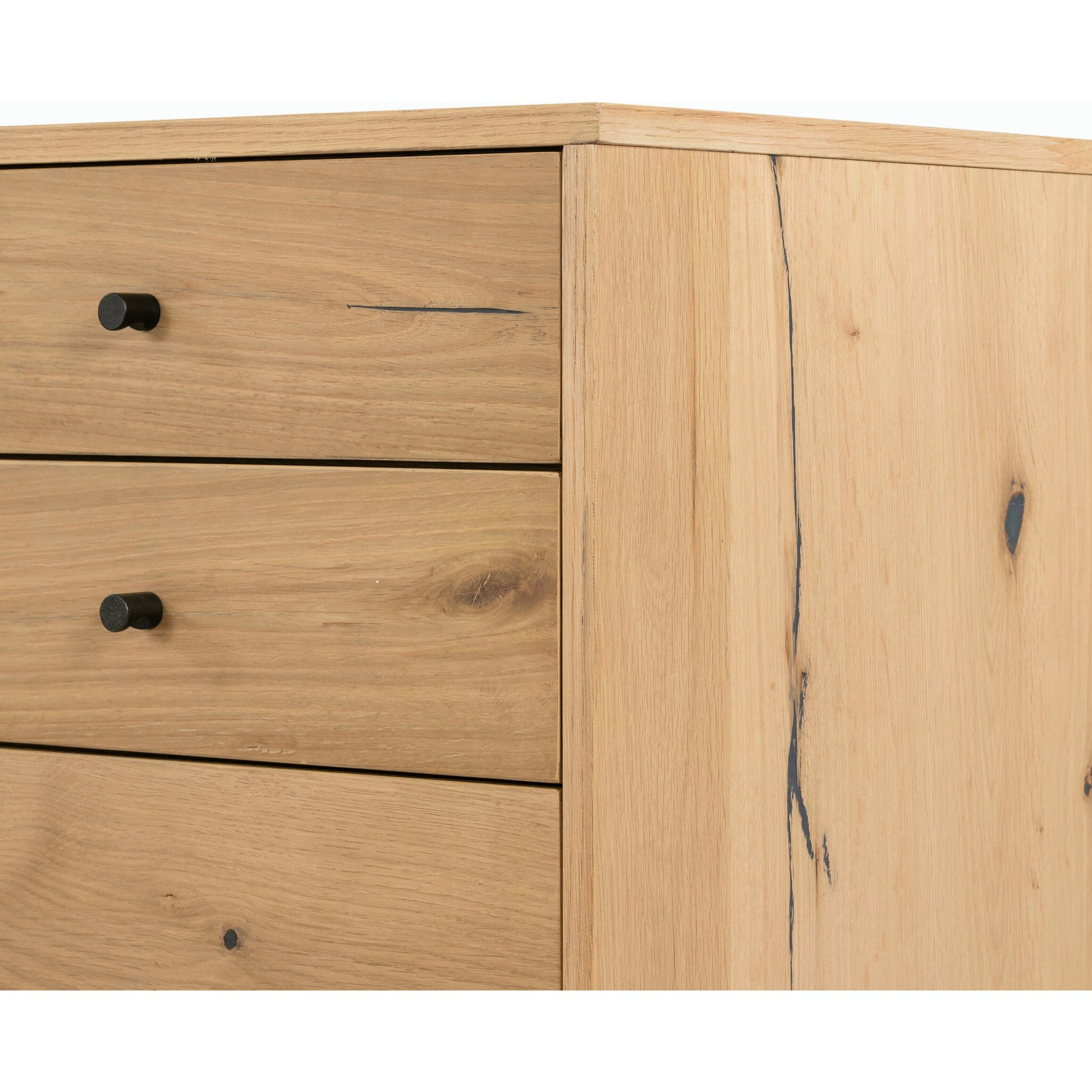 Eaton Executive Desk by Four Hands in light oak, dark gunmetal. Made from thick oak veneer, iron in a modern style.
