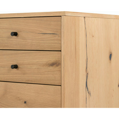 Eaton Executive Desk by Four Hands in light oak, dark gunmetal. Made from thick oak veneer, iron in a modern style.