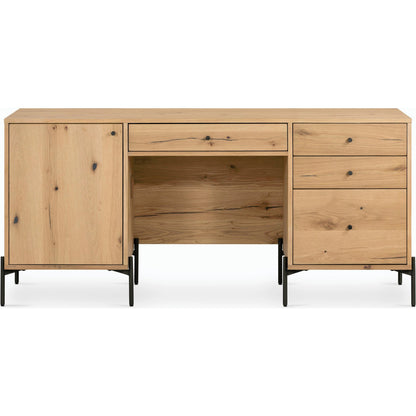 Eaton Executive Desk by Four Hands in light oak, dark gunmetal. Made from thick oak veneer, iron in a modern style.