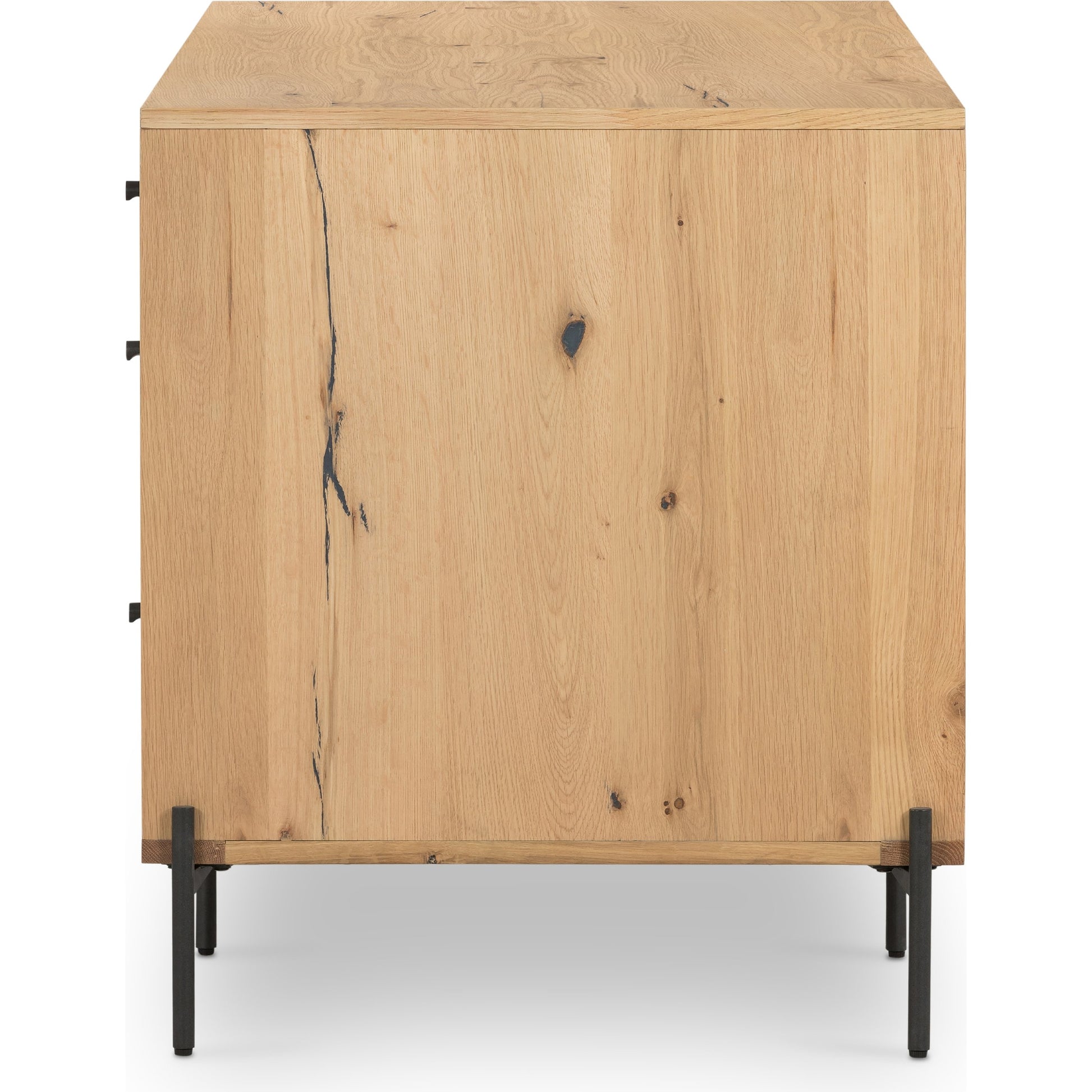 Eaton Executive Desk by Four Hands in light oak, dark gunmetal. Made from thick oak veneer, iron in a modern style.