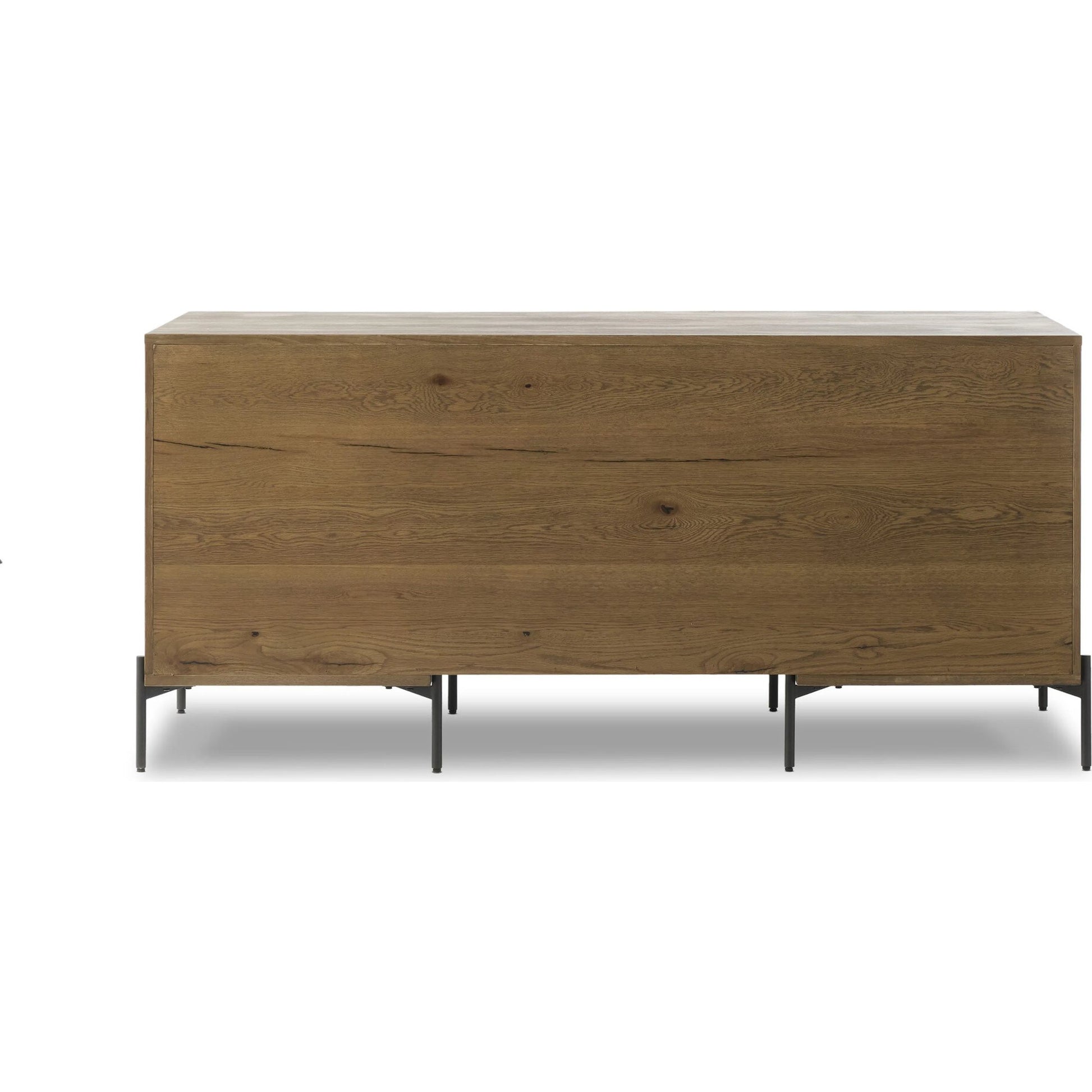 Eaton Executive Desk by Four Hands in light oak, dark gunmetal. Made from thick oak veneer, iron in a modern style.