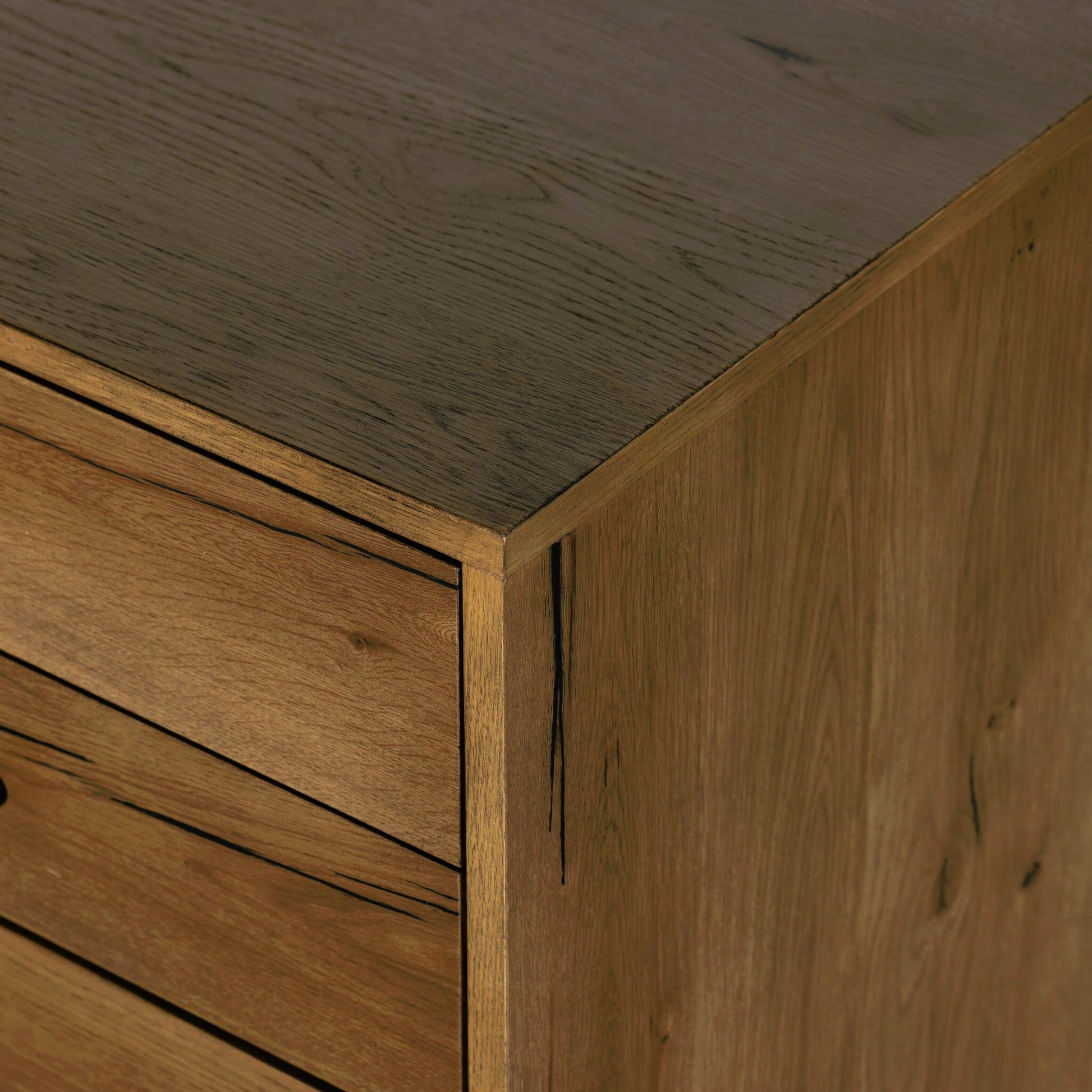 Eaton Executive Desk by Four Hands in light oak, dark gunmetal. Made from thick oak veneer, iron in a modern style.